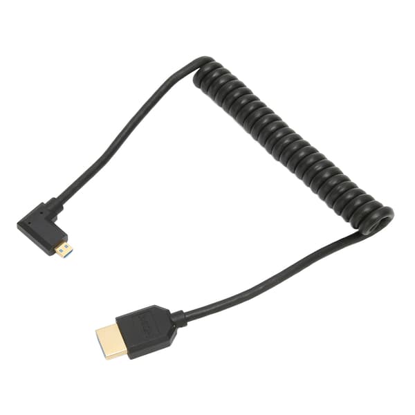 Micro HDMI till HDMI-kabel, rätvinklig HDMI-adapter, guldpläterade kontakter för signalintegritet, spiralkabel stöder 8K 48Gbps, Plug and Play