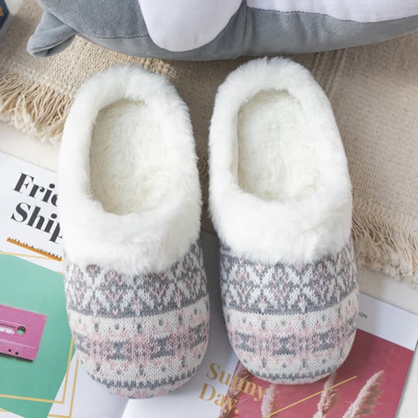 Damtofflor med Memory Foam, Stickad Tröja, Broderat Mönster och Ribbstickad Handstickad Krage