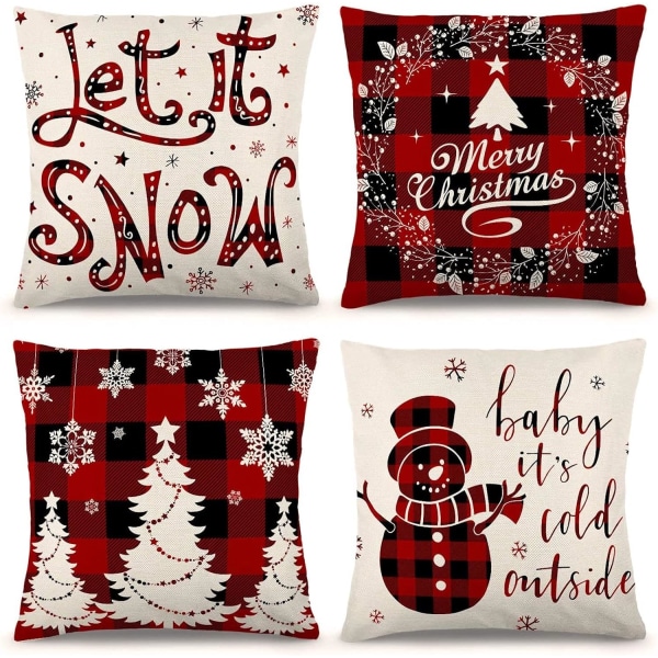 Christmas Pillow Covers 18×18 Inch Set of 4 Farmhouse Black