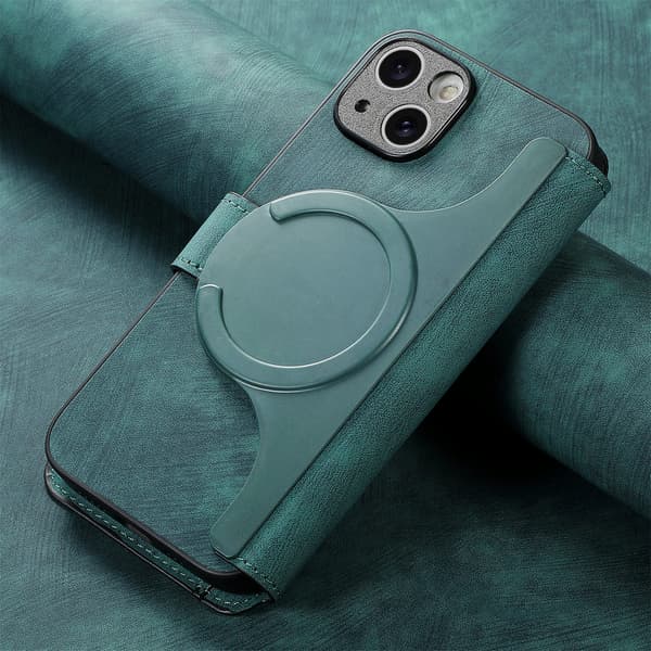 Magnetisk avtakbart flip-telefondeksel med RFID-beskyttelse, multifunksjonell kortholder og stativ; kompatibel med iPhone 16 Pro Max green