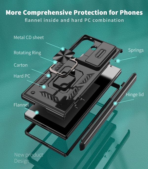 Kameradeksel med pop-up og ringstativ til Samsung Galaxy Z Fold 7 Black