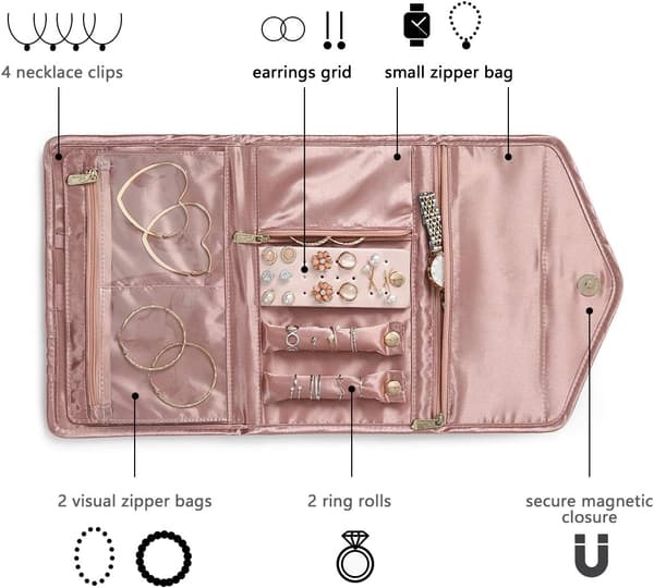 Smykkeruller, Reise Smykkeorganisator, Foldbar Oppbevaringspose for