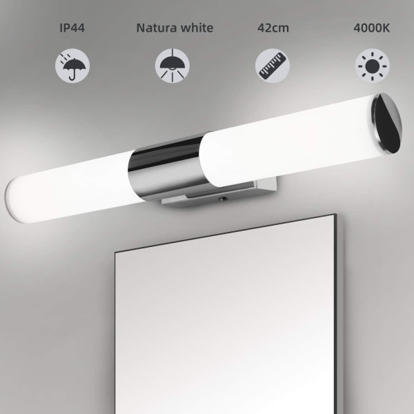 obruten LED badrumslampa över spegel, svart barvägg