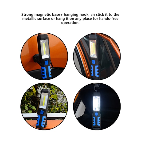 USB-laddningsbar COB LED-arbetslampa Nödficklampa