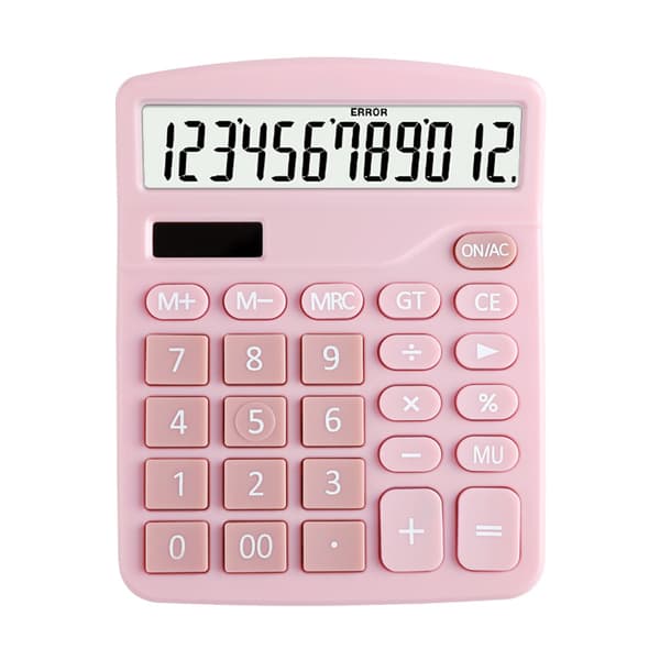 (Pink) Stor 12-cifret Dual Powered Basic Desktop Kalkulator, Solcelledrevet