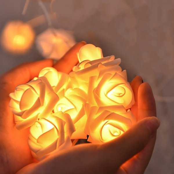 Rosa ros blomster ljusslinga batteridriven 10LEDs fe