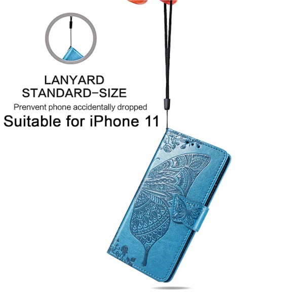 iPhone 11 Mobilskal, iPhone 11 Skal med Korthållare Ställ Kickstand för Kvinnor Flickor Pojkar, iPhone 11 Plånbok Sött Robust PU Läder Flip Blue for iPhone 11
