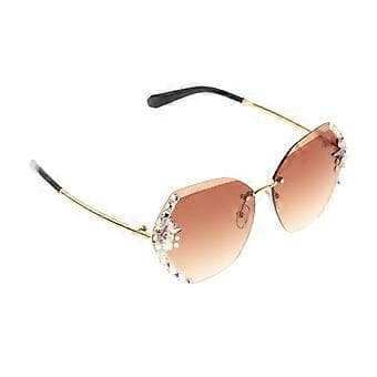 Solglasögon för kvinnor, skurna linser, strass, modeaccessoar, brun
