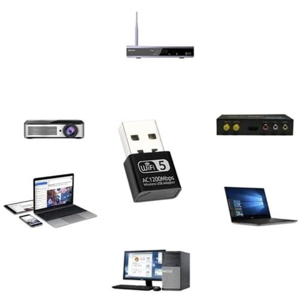 Wifi Adapter USB - 2,4 GHz / 5 GHz - 1200 mbit Svart