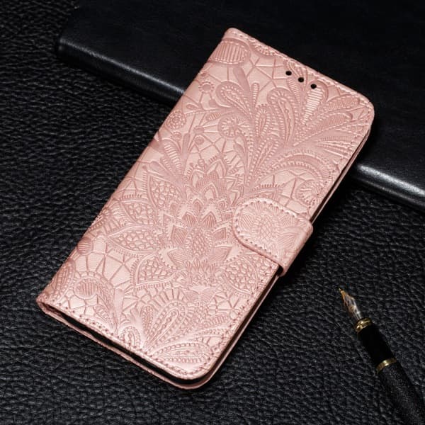 Preget blonde-mønstret flip-deksel til Samsung Note 10 rose gold