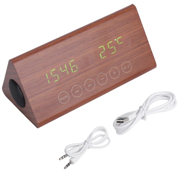 Träväckarklocka Bluetooth Trä Högtalare Temperatur/Tid