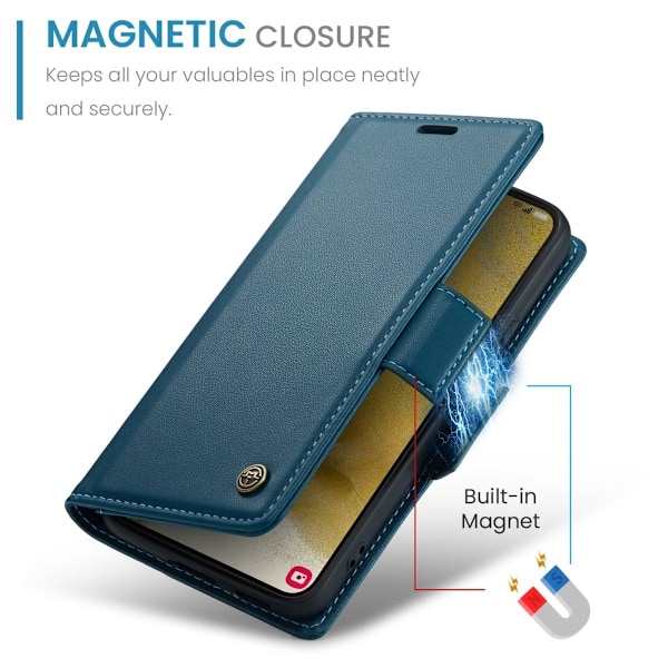Samsung S21 - Fodral Premium Läder RFID Skyddat CaseMe® Blå Blue