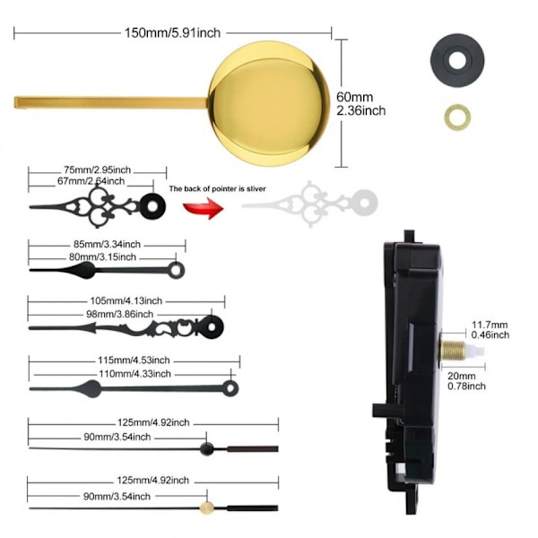 Pendelurverksset, med spakar, flerfärgad, 17 mm, för 2-6 mm urtavla