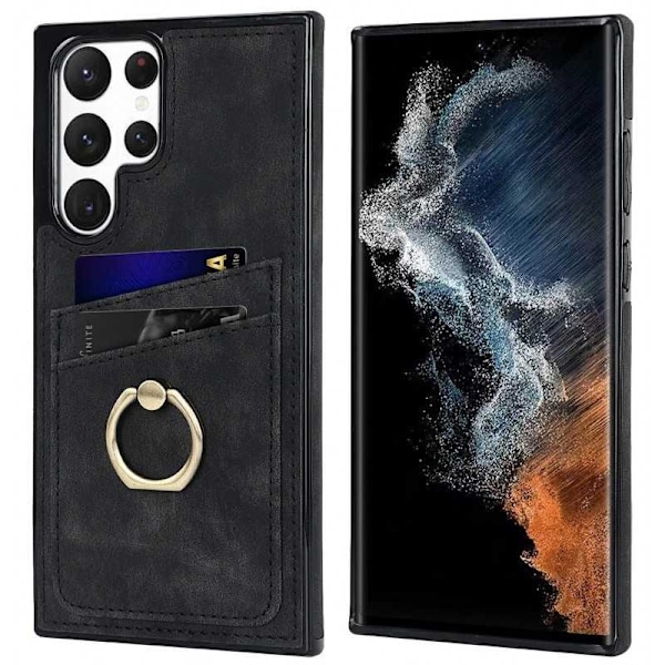 Samsung S22 Ultra Mobilskal med Korthållare Retro V4 Svart Svart