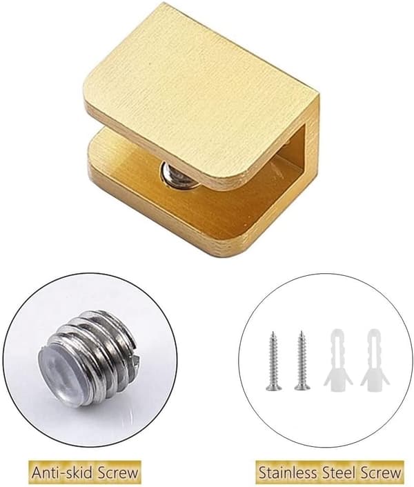 Sæt med 4 glasklemmer uden boring (til 10-12 mm glas, guld)