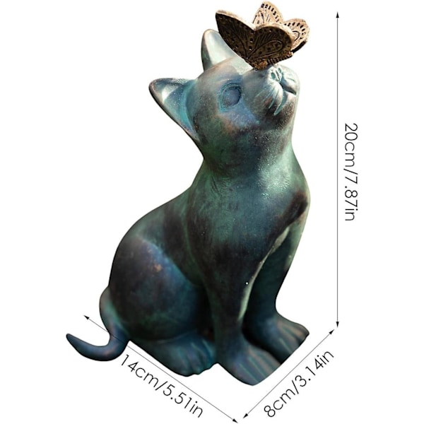 1 st kattträdgårdsstaty, katt med fjärilsfigur, katt