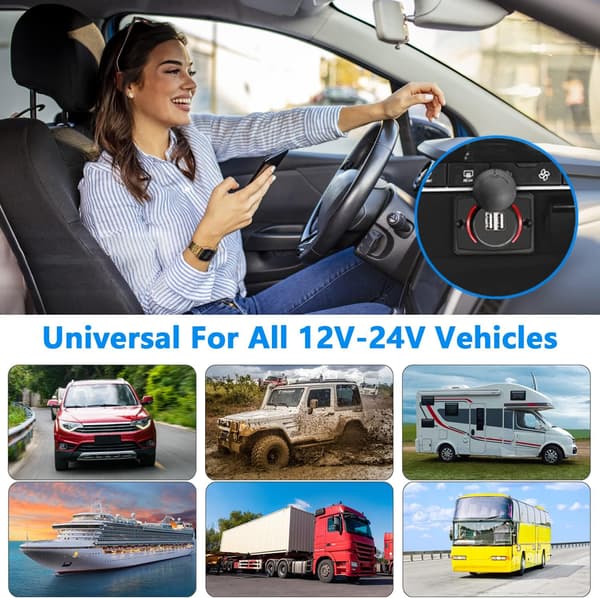 (1 stk) 12V USB-uttak 12V USB-port Dobbel USB-uttak Bobil