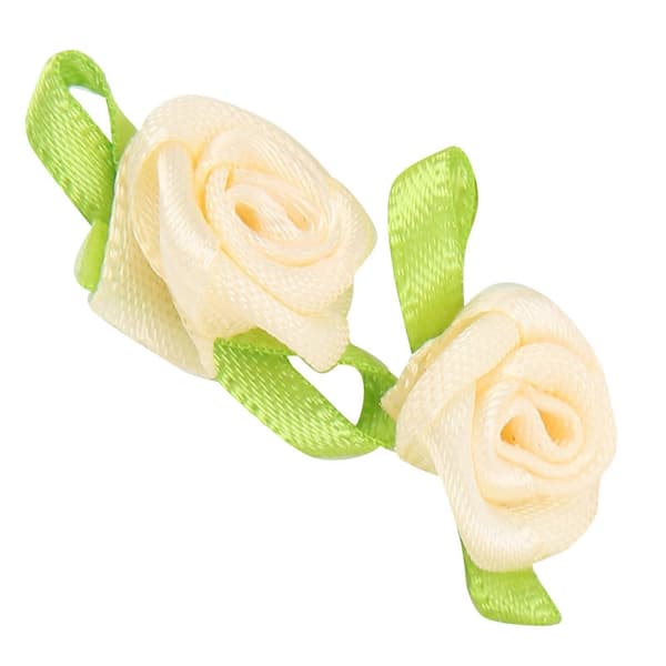 450 stk. Mini Båndrose Dekorasjonsbue Blomst med Bladpynt for DIY Søm Håndverk Beige