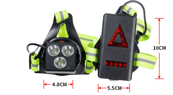 LED Brystlampe med Reflekterende Remme, 3 Tilstande, 90 Grader, USB Genopladelig