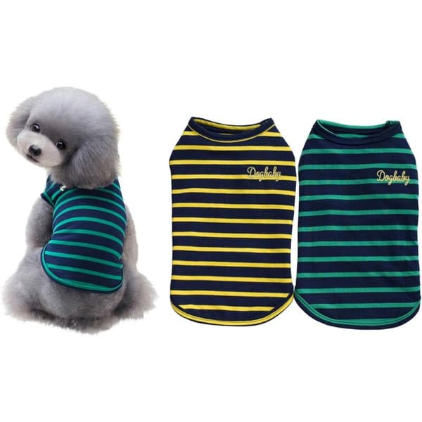 2-pack randiga bomulls hundtröjor husdjurskläder valp T-shirts stretchiga