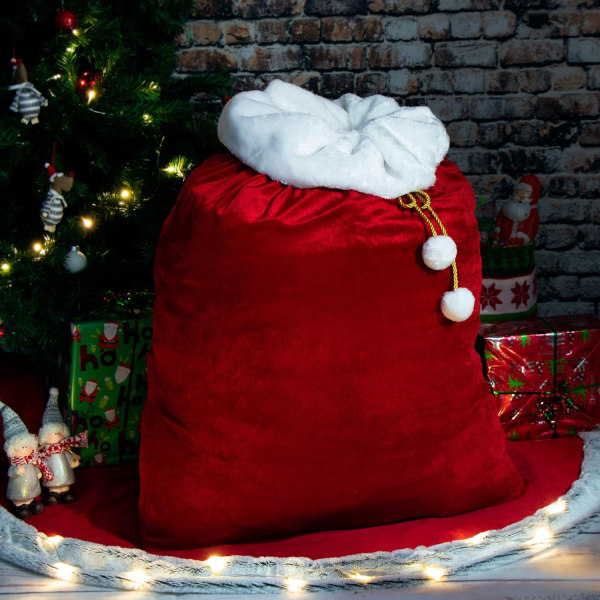 com-four® Edler XXL Weihnachtssack aus Samt mit goldfarbener