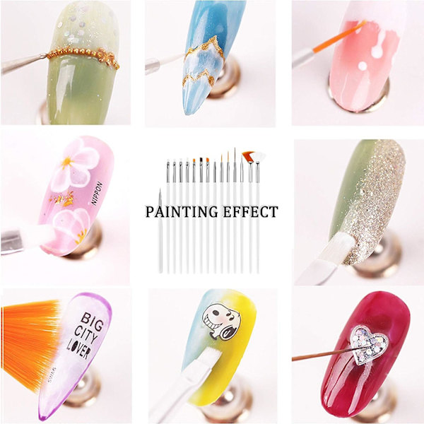 Nagelkonstverktyg Set, Nagelprickverktyg, Nagelstoftborste, Striping
