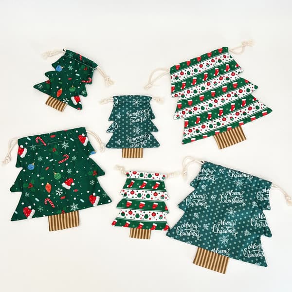 2-delad julgransformad presentpåse med dragsko, godispåse, tygförvaringspåse, presentförpackningspåse för julfest, stil 2 stye 2