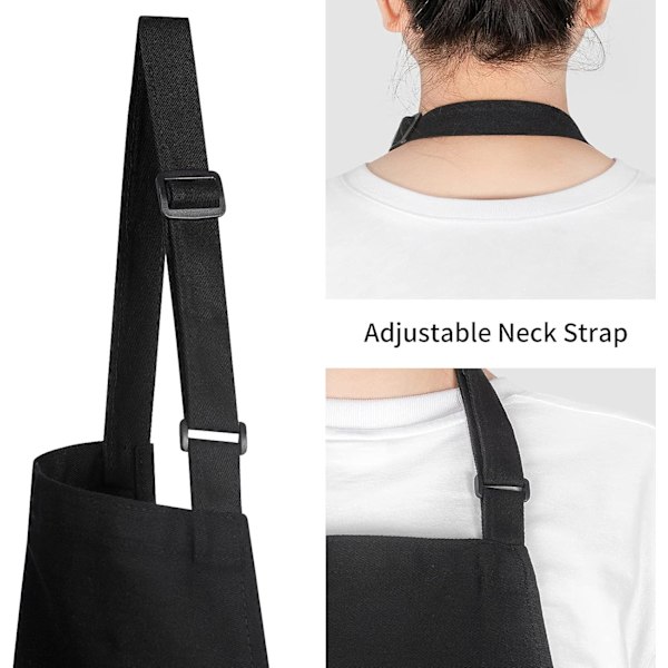 2-pack, Förkläden med fickor, Trädgård BBQ, Café, Kockförkläden, Svart