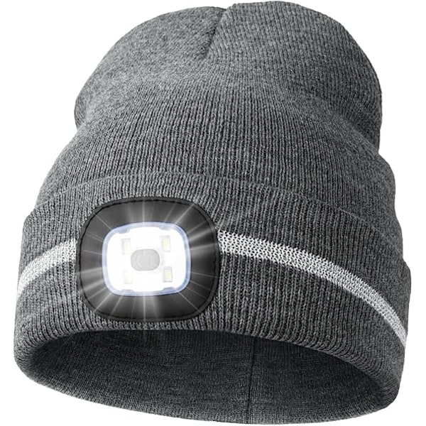 Reflekterande LED-mössa med rand Säkerhet Hög synlighet Vintermössa med ljus för utomhusarbete Sport Presenter till män Pappa CLT01 Grey