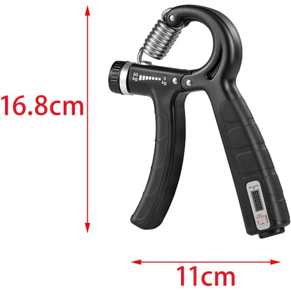 Handgreppstränare Handled Underarm Grepp Träningsredskap Digital Display Justerbar Portabel Handgreppare för Nybörjare till Proffs Träning - Svart Black