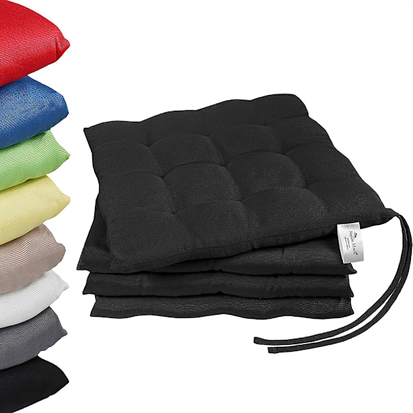 Set med 4 stolsdynor med band storlek 40x40 cm fylld sittdyna, svart