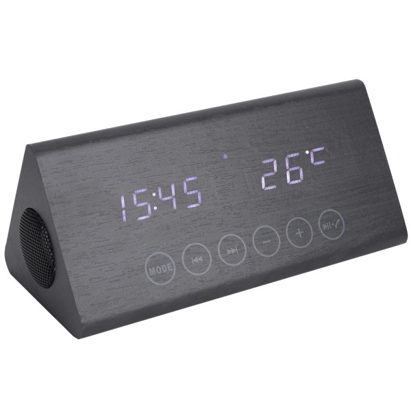 Träväckarklocka Bluetooth Trä Högtalare Temperatur/Tid