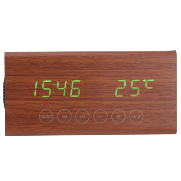 Träväckarklocka Bluetooth Trä Högtalare Temperatur/Tid