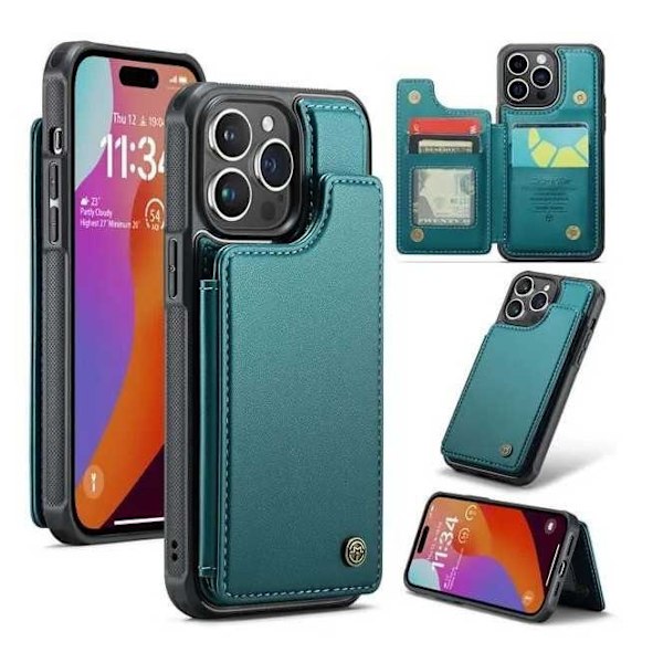 iPhone 13 Pro - Stöttåligt Skal 4-FACK Korthållare Grön Green