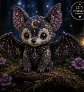 Gør-det-selv Patchwork-sæt: Magisk Skov Flagermus Vogter - Begynder Håndsyet 3D Dukke - Helende Pynt/Gave