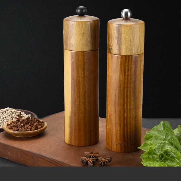 Salt- och pepparkvarn av trä, hållbart akaciaträ 8 inch black bead