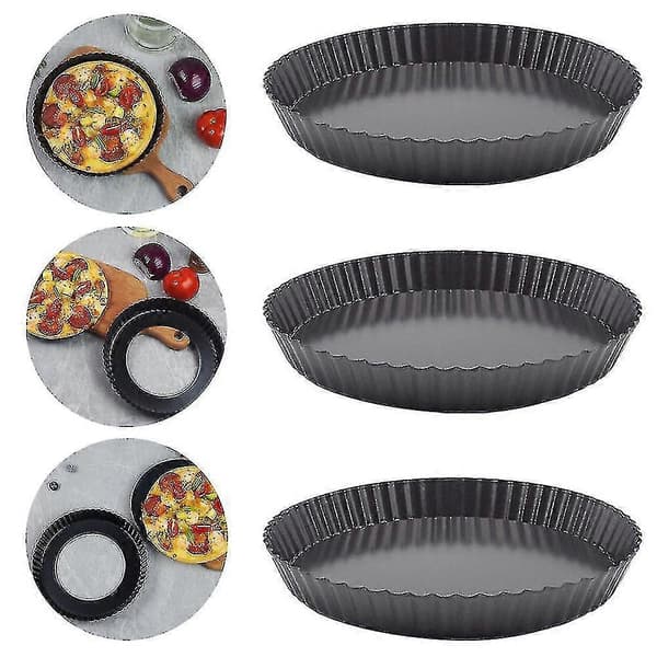 3 stk. Non-stick Pizza Pande Bageudstyr Kulstofstål Pizza Plade Rund Dyb Tallerkenform Bageværktøj