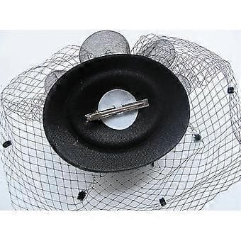 Hårbøjle med sløjfe, fascinator hat, slør og mesh til kvinder (sort)()
