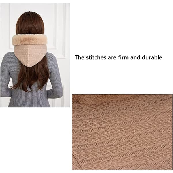 2 i 1 Vintermössa Stickad Mössa Varm Mössa Cirkelsjal Set Balaclava Vinterstickad Mössa med Fleecefoder för Kvinnor Vindtät Mössa Kylskydd Skidmössa Beige