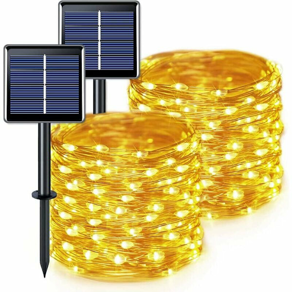 Solcellelysstreng 2-pakning 300 LED Vanntette Solcellelysstreng