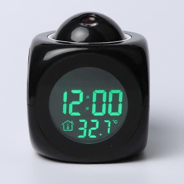Oppmerksomhet Projeksjon Digital Vær LCD Snooze Klokke Klokke Alarm Display Bakgrunnsbelysning LED Projektor Svart