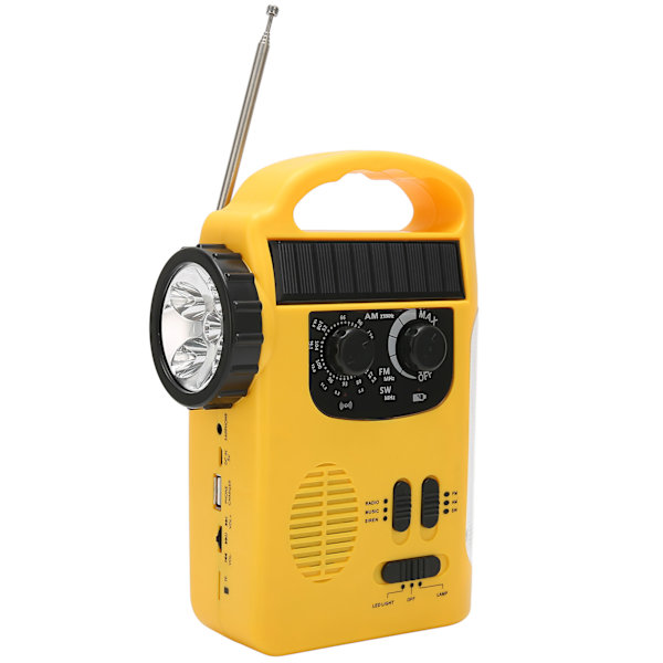 Handvev solradio AM FM SW nödradio med LED ficklampa läslampa MP3-spelare för utomhuscamping