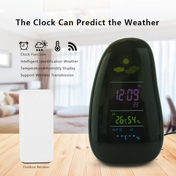 Trådlös väderstationsklocka Pebble LED-larm Temperatur