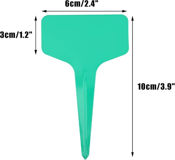 Förpackning med 100 plastväxtetiketter gröna 6 x 10 cm