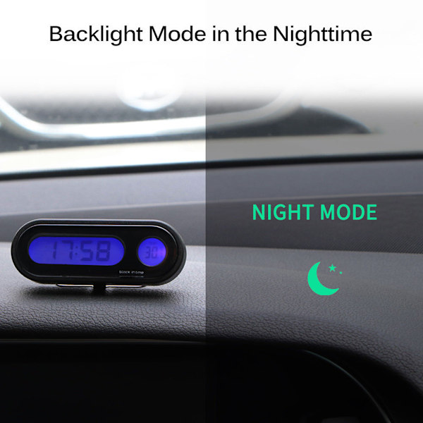 Bil Mini 2 i 1 Clip On Digital Klocka Termometer med LCD-skärm Biltillbehör