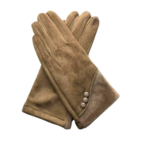 Varme vinterhandsker til kvinder med følsomme touchscreen-fingre, efterår/vinter plus ruskindshandsker Khaki