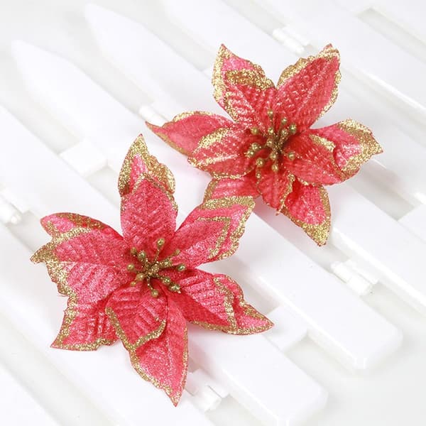 12-pack Julgransprydnader Set Deco Jul Glitter Konstgjorda Julblommor för Bröllopsfest Juldekorationer