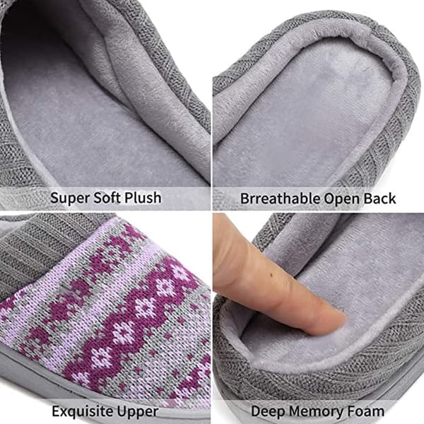 Tøfler for kvinner med Memory Foam, strikket genser med brodert mønster