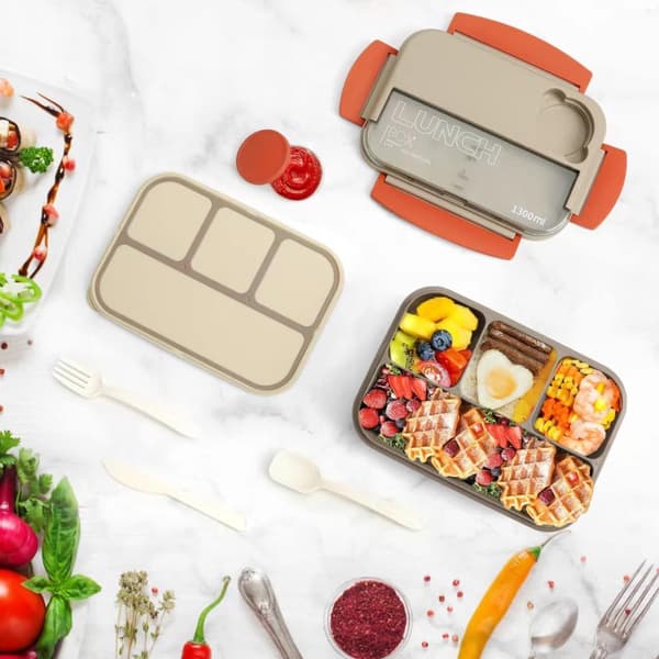 (Beige) Bentoboks lunsjbokser, 1300ML Stable Bento lunsjboks fo