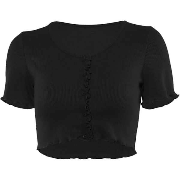 Tank Crop Tops Y2K Kvinnor Knäppt Stickad Kortärmad Black M
